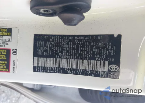 2014 Toyota Corolla Le Plus from USA, damaged, VIN 5YFBURHE8EP116898